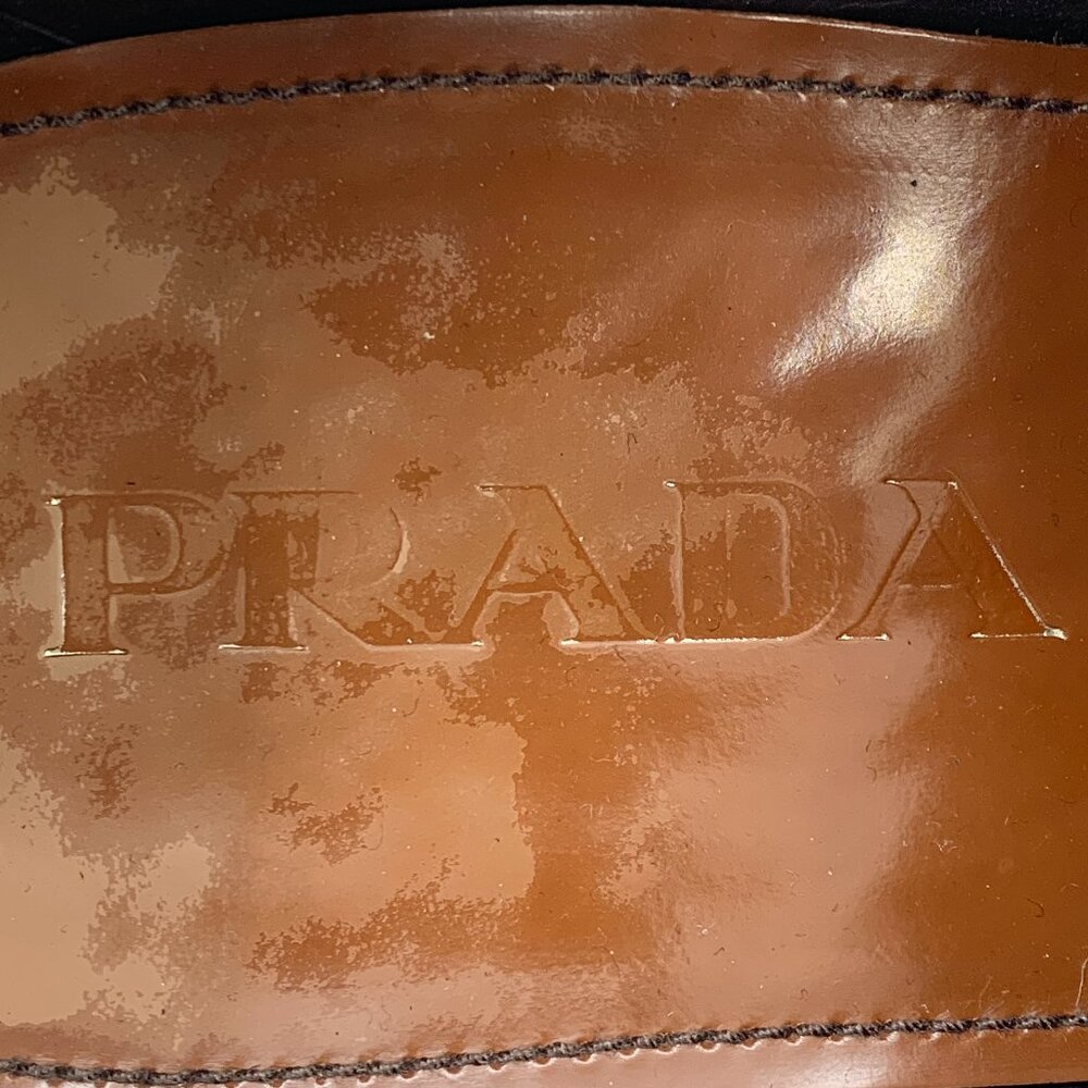 Q12286 Prada size 40.5 brown Baroque carved lace-up thick-soled leather shoes wi - Picture 7 of 9